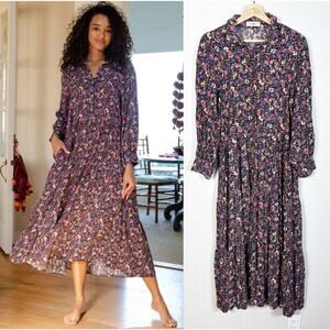 NATURAL LIFE Dress Florence Floral Collard V-Neck w/Buttons Midi Drop Waist NWT